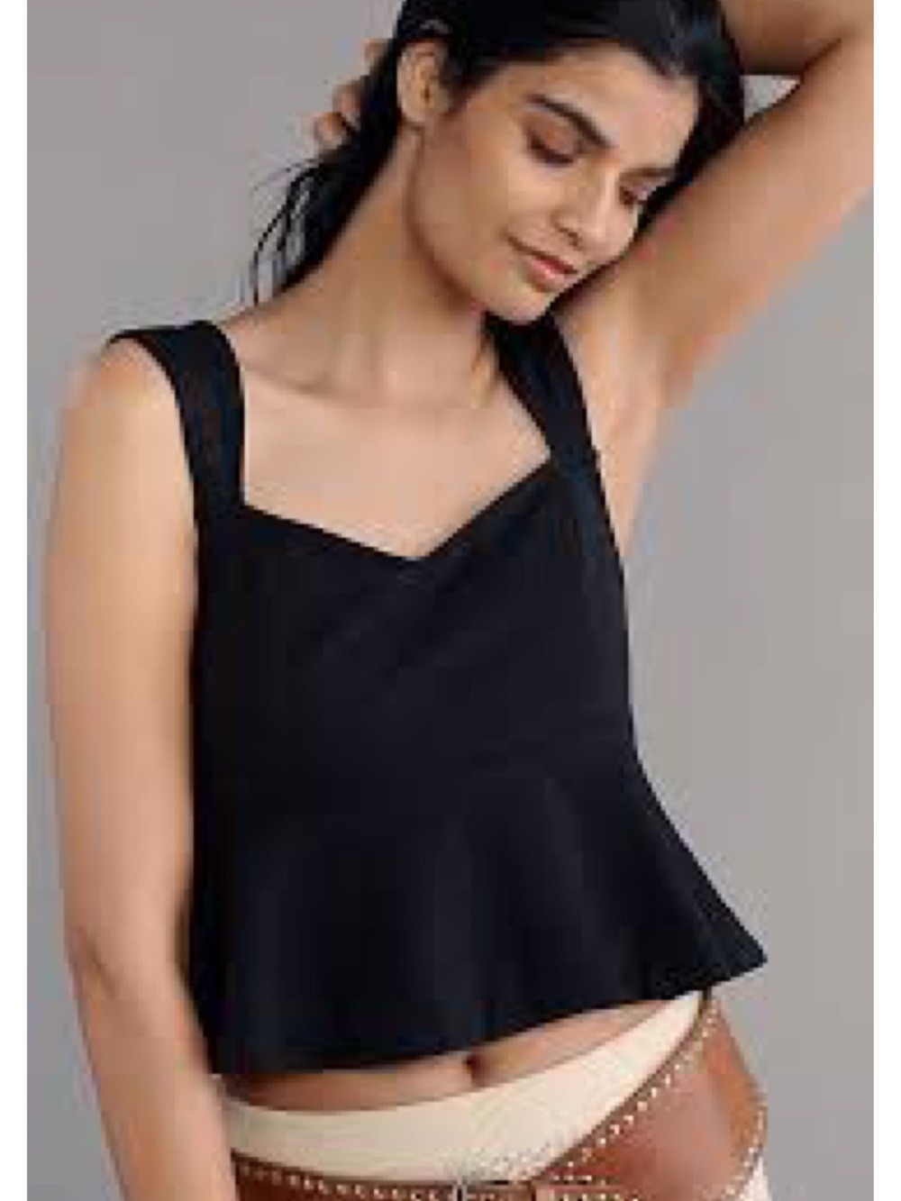 Anthropologie Maeve Square Neck Peplum Tank Top in Black Onyx Size M NWT